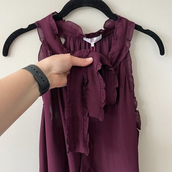 Parker Allie SILK Ruffles Tie Halter Neck Sleeveless Blouse Purple Small NEW - Picture 7 of 15